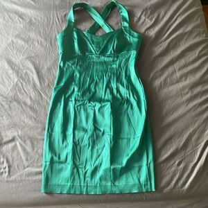 Calvin Klein emerald green crisscross midi bodice sweetheart cocktail dress